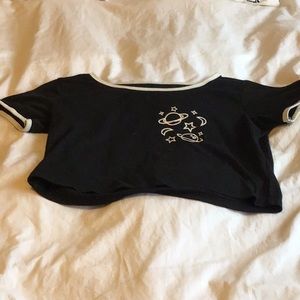 Black and white space crop top